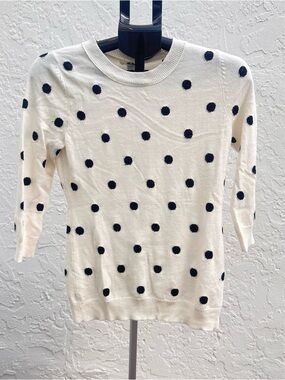 New York & Company White Sweater with Black Dot Detail